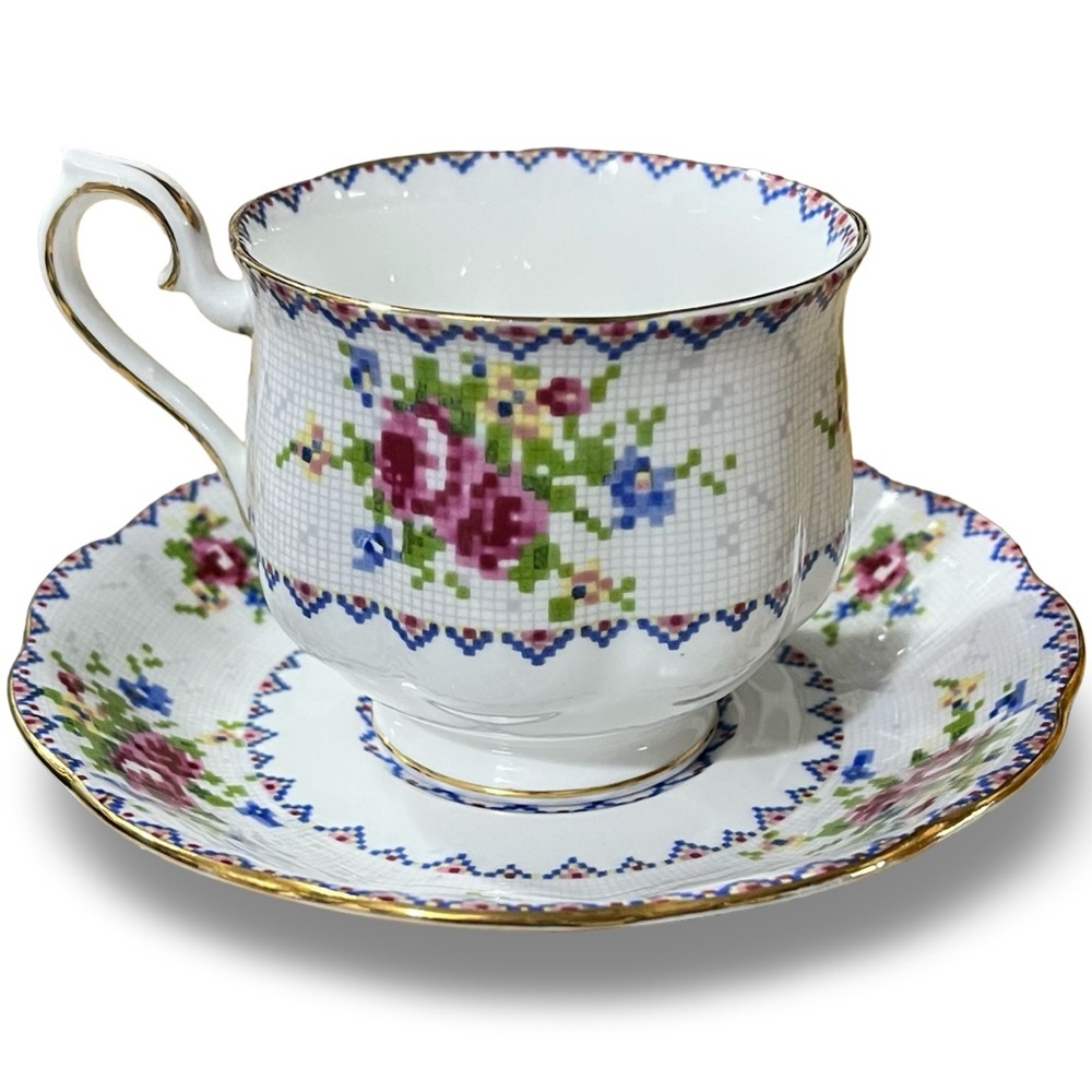 Royal Albert Bone China “Petit Point” Teacup and Saucer Set